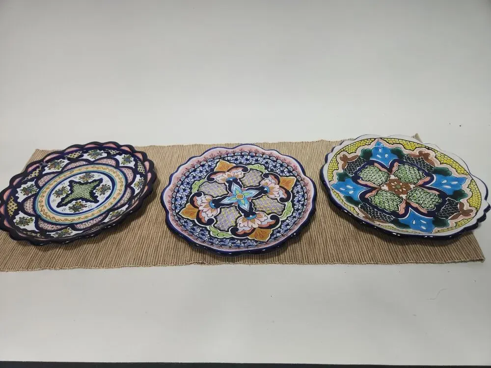 Lot of 3 Casa Juquila Handmade Mexican Talavera Wall Plates Hand Painted Ceramic